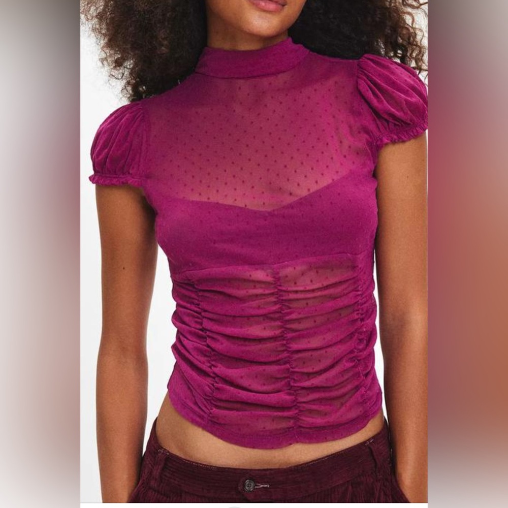 Kimchi Blue Key To My Heart Swiss Dotted Sheer Mesh Top size S|P